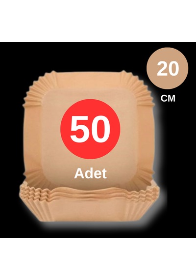 50 Adet Air Fryer Pişirme Kağıdı Tek Kullanımlık Yağ Geçirmez Yapışmaz Kare Tabak Model 20 Cm