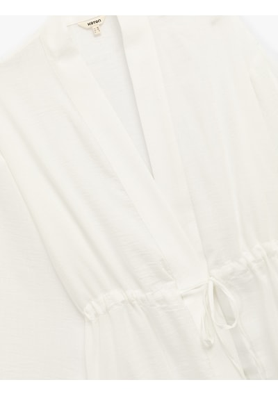 Koton Mandarin Yaka Beli Bağcıklı 3/4 Geniş Kollu Kimono Kırık Beyaz 5sak50120pw Ekru