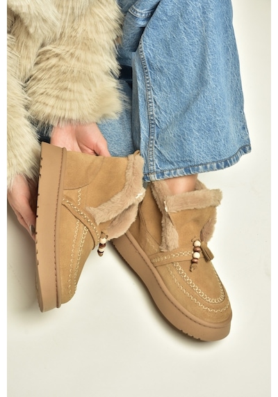 Fox Shoes Z357183561 Vizon Hakiki Deri Süet Kürklü Kadın Bot