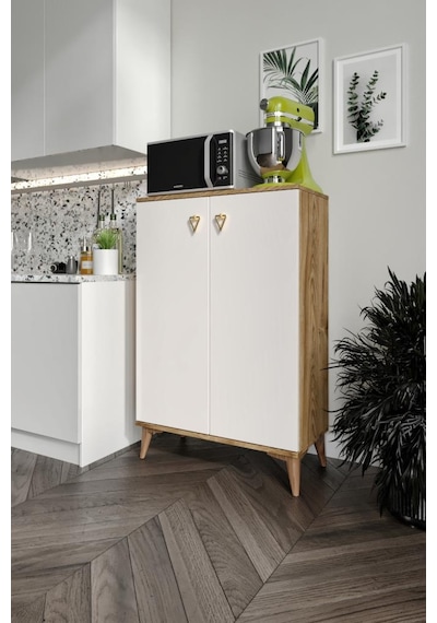 Simple Çok Amaçlı Dolap Mutfak Balkon Kiler Banyo Ayakkabılık Dolabı Ekru Ceviz