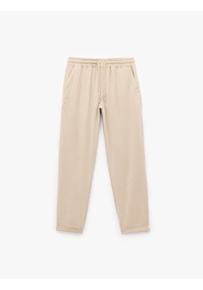 Koton Viskon Cep Detaylı Rayon Tapered Beli Bağcıklı Eşofman Pantolon Bej 5sam40010hw Ekru