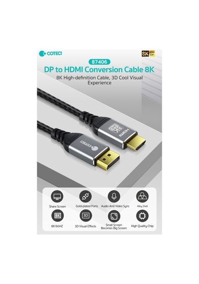 8k Displayport To Hdmı Kablo Dp 1.4 To Hdmı 2.1 4k 144hz 120hz Oyuncu Monitör Tv Kablosu 3 Metre