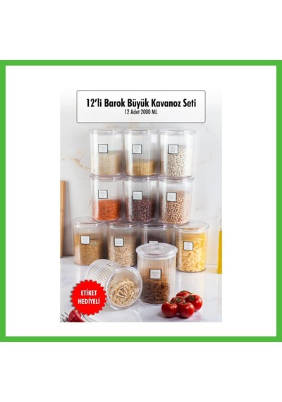 Vaveni 12'li Barok Yuvarlak Büyük Kavanoz Seti & Saklama Kabı & Erzak Kabı 12 2000 Ml Arz