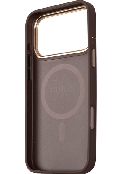 Apple Uyumlu iPhone  17 Pro Max Guess Lisanslı 4g Ve Yazı Logolu Kılıf + Kartlık + Askı İpi 3in1 Set Kahverengi Kahverengi