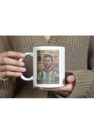 Messi Futbol Devi Kupa Bardak Goat Tasarım, Modern Çizimlerle Koleksiyon Parçası Kupa Beyaz