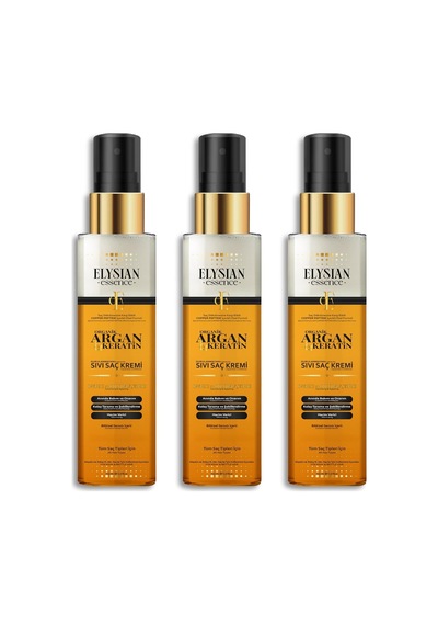 Organik Argan &amp Keratin Sıvı Saç Kremi 3'lü Set Durulanmayan, Dökülme Karşıtı, Onarıcı Ve Dolgunlaşt