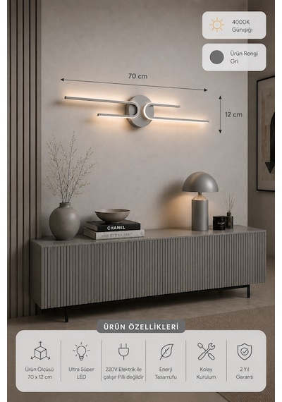 Mino Modern Led Duvar Apliği Günışığı Gri