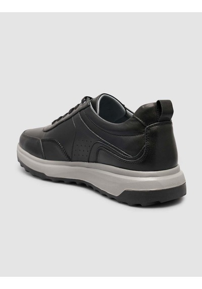 Hakiki Deri Bağıcıklı Siyah Erkek Sneaker Siyah