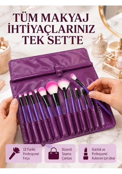 Yumuşak Fiber Kıllardan Oluşan 12'li Makyaj Fırçası Seti Göz Farı Allık Ve Kontür İçin 87210005