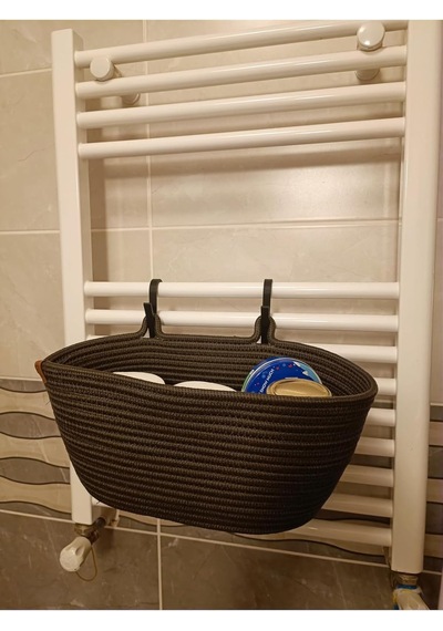 Ahs Tasarım Doğal Hasır Askılı Sepet Banyo & Mutfak Duvar Ve Petek Havlupan Üstü Organizer Antrasit Tek Ebat Diğer