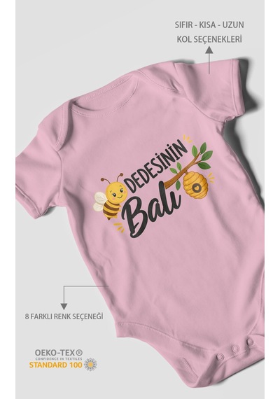 Morivokids Dedesinin Balı Kısa Kollu Bebek Body %100 Pamuk Koyu Pembe