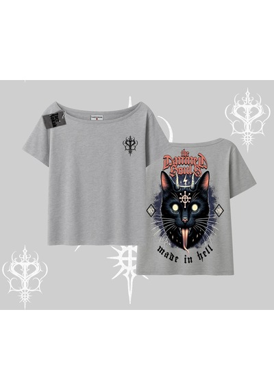 Tarzsokak Gothic Cat Made İn Hell Baskılı Sweatshirt Kayık Yaka Tshirt Gri