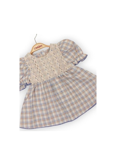 Çikoby Kız Çocuk Kolları Karpuz Kol Dokuma Elbise-11786-krem Krem