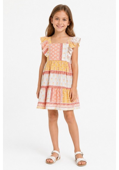 Eray Alp Kids Kız Çocuk Çok Renkli Fırfırlı Elbise Yazlık Günlük Model