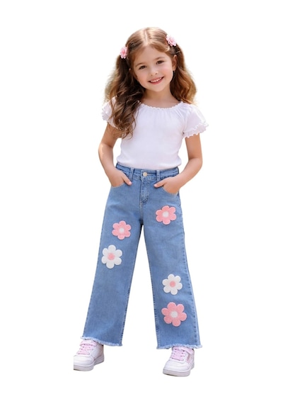 İrem Çocuk Giyim Kız Çocuk Çiçek Nakış Aplikeli Geniş Paça Model Paçası Püsküllü Mavi Renk Kot Pantolon Mavi İrem Çocuk Giyim Kız Çocuk Çiçek Nakış Aplikeli Geniş Paça Model Paçası Püsküllü Mavi Renk Kot Pantolon Mavi