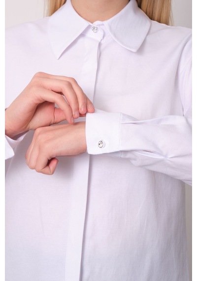 Pera Moda Kadın Slim Fit Pamuklu Ofis Gömleği Beyaz