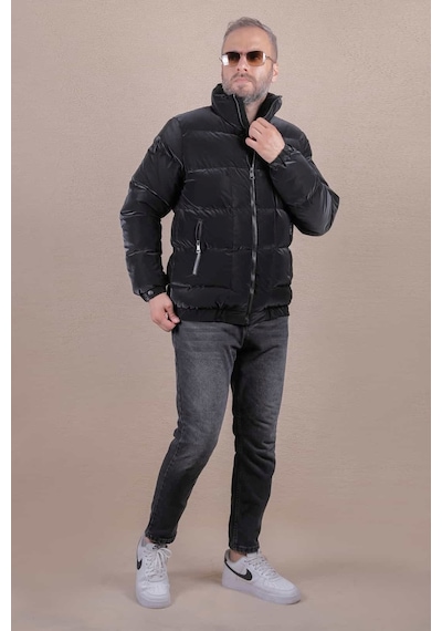 Ohepmoda Dik Yaka Nova Soft Kumaş Erkek Şişme Mont Siyah