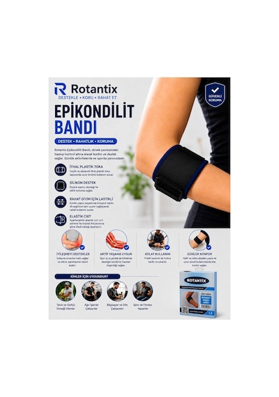 Rot-101 Standart Epikondilit Bandajı Silikon Destekli Tenisçi Golfçü Dirseği Bandı Unisize Standart Diğer
