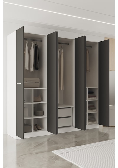 Aeka Ae-2191 Hisar Aynalı 6 Kapaklı Çok Bölmeli Askılı Ve Raflı Geniş Hacimli Gardırop 210x210 Cm Beyaz - Antrasit Aeka Ae-2191 Hisar Aynalı 6 Kapaklı Çok Bölmeli Askılı Ve Raflı Geniş Hacimli Gardırop 210x210 Cm Beyaz - Antrasit