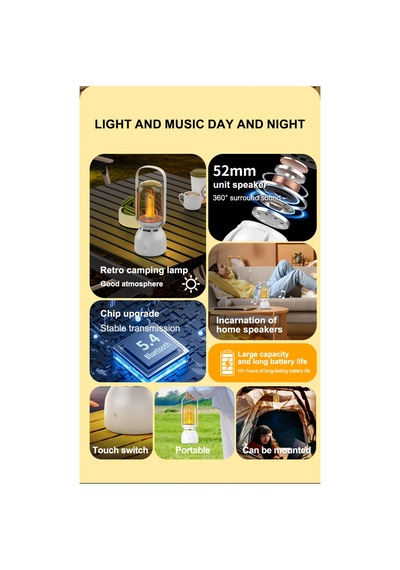Taşınabilir Lamba Ve Bluetooth Hoparlör Çift Fonksiyonlu Ses Ve Işık Sistemi Filament Lamba & Hoparlör Beyaz - 904787809