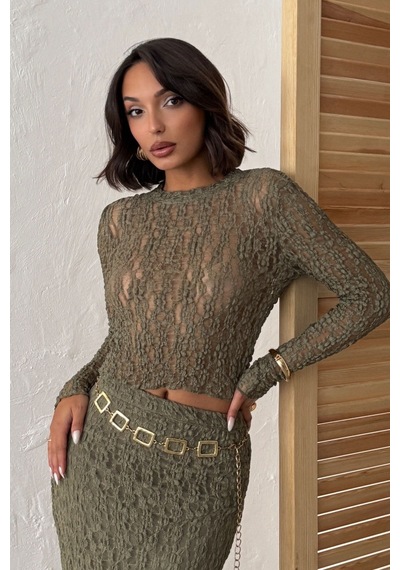 Verymoda Dantel Abiye Bluz F1886 Haki