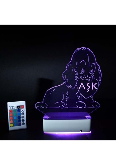 Kişiye Özel Kalp Ve Köpek 3D Led Lamba