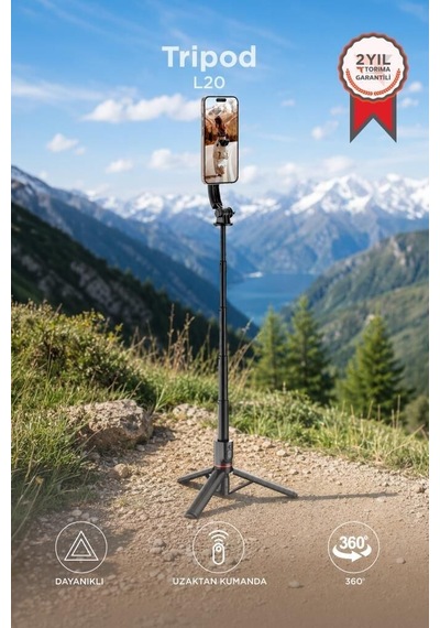 Çekim Aleti Teknik Gereç Telefon Tutucu Tripod Çok Amaçlı Kumandalı Selfie Çubuğu L20 Siyah