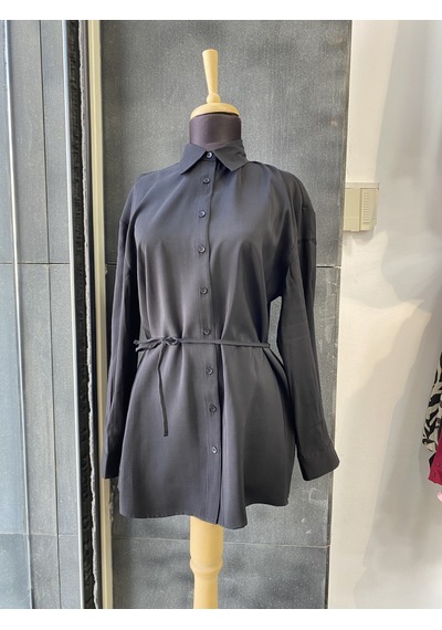 Pera Moda Çok Yönlü Bağlanabilir Oversize Gömlek Siyah