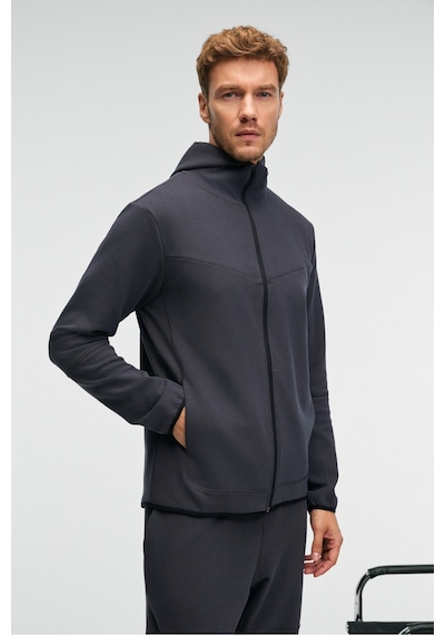 Grimelange AVENER Erkek Kapüşonlu Baskılı Fermuarlı Antrasit Sweatshirt