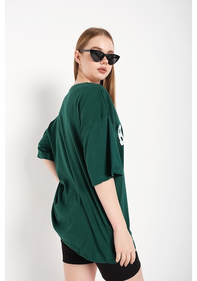 Flood Of Style Kadın Haki Happıness Baskılı Oversize Tshirt