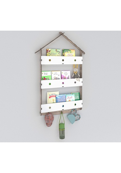 Mingitav Maison Çatılı Askılı Ahşap Eğitici Montessori Kitaplık Ahşap