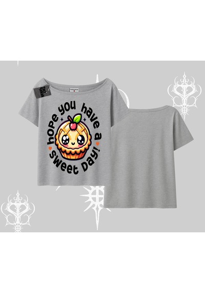 Tarzsokak Sweet Day Cupcake Baskılı Kayık Yaka Tshirt Gri