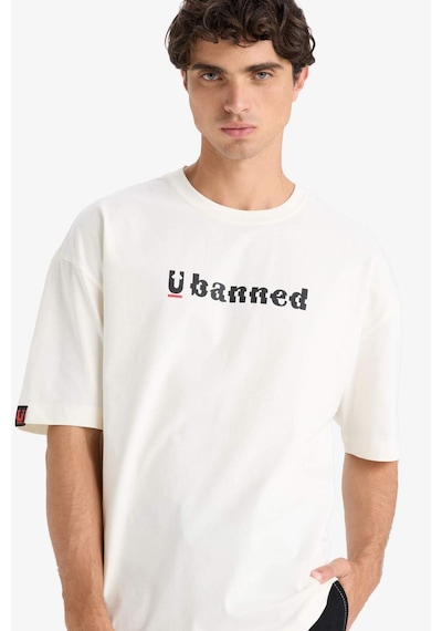 Defacto %100 Pamuk Loose Fit Bisiklet Yaka Baskılı Kısa Kollu Tişört F5731ax25auer105 Ekru