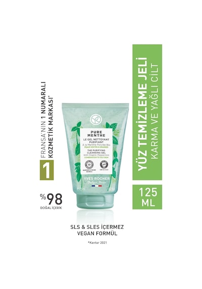 Yves Rocher Karma Ve Yağlı Ciltler Için Pure Menthe Prebiyotik Yüz Yıkama Jeli-125 ML