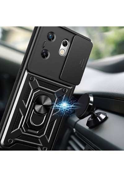 Ennar İnfinix Zero 30 4g Kılıf Magnetik Standlı Sürgülü Kamera Korumalı 360 Döner Yüzüklü Kapak Lacivert