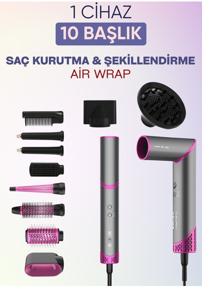 Rexon Flex 10-ın-1 Hot Air Wrap İyon Özellikli Saç Kurutma ve Şekillendirme Sistemi Gri - Pembe