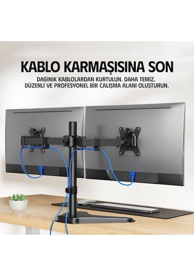 Ergoflex EF42 Steel Design 2-8 kg Çift Kol Asansörlü 13"-27" Desktop Monitör Standı