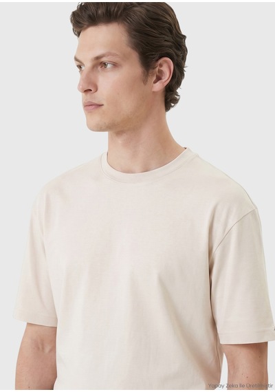 Ramsey Ekru Düz %100 Pamuk T-shirt ekru ecru