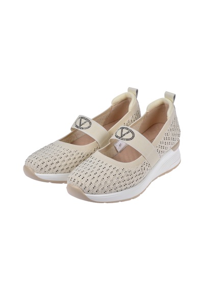 Guja Taşlı Üzeri Lastikli Triko Kadın Spor Ayakkabı Sneaker Gj-26y3052 Bej