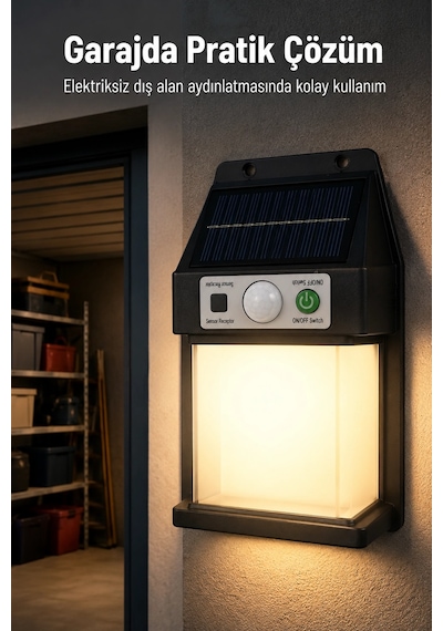 Güneş Enerjili Sensörlü Solar Aplik Dış Mekan Kapı Bahçe Balkon Garaj Duvar Işığı