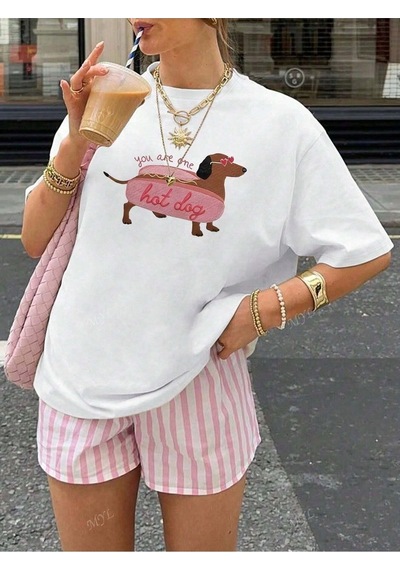 Flood Of Style Kadın Beyaz Hot Dog Baskılı Oversize