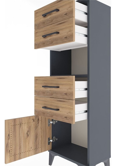 Arges Dolap Tek Raflı 4 Çekmeceli Tek Kapaklı 44x30x134 Antrasit-çam Antrasit