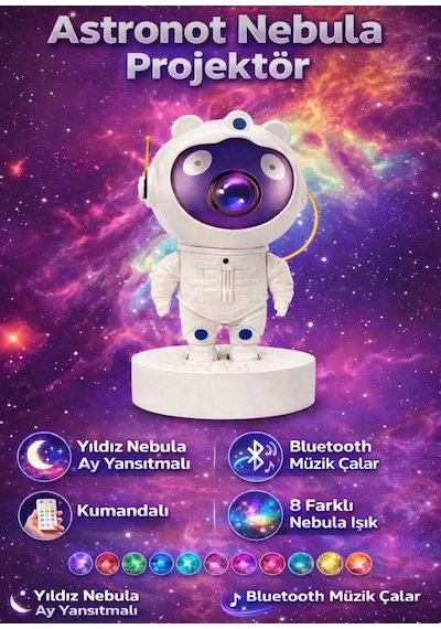 Astronot Yıldız Galaksi Projektör Gece Lambası Uzaktan Kumandalı Nebula Işık