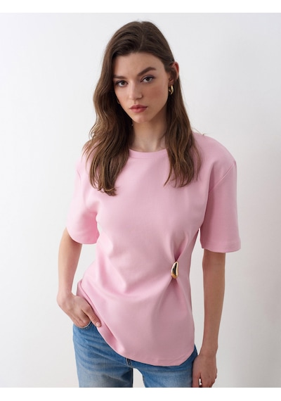Dilvin 32445 Aksesuar Detaylı Basic T-shirt-toz Pembe