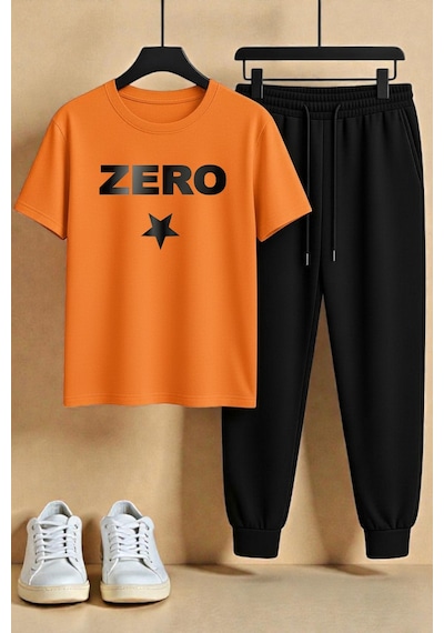 Uyguntarz Unisex Zero Tasarım Baskılı Tişört - 2'li Eşofman Takımı Turuncu Uyguntarz Unisex Zero Tasarım Baskılı Tişört - 2'li Eşofman Takımı Turuncu