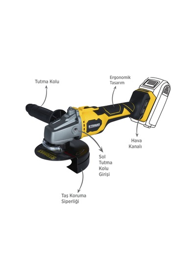 Rtrmax RTX3060B Şarjlı Avuç Taşlama Makinası Kömürsüz 125 mm - Akü Hariç