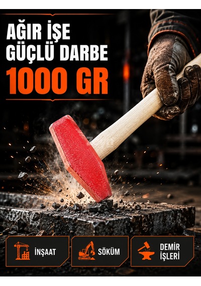 Byhanex Hnx-2715 Çekiç 1000 Gr 1 Kg Ahşap Saplı Ağır İş Çekici