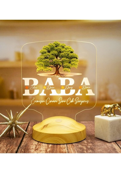 Babalar Günü Hediyesi, Babaya Hediye, Baba, Evimizin Çınarı Hediyesi, Renkli İsim Yazılı Kişiye Özel 3d Led La