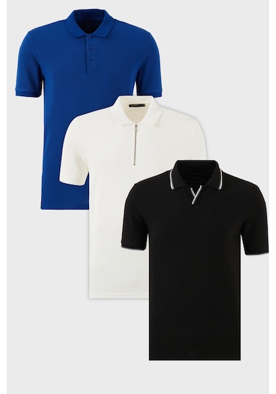 Buratti Pamuklu Regular Fit 3'Lü Paket Erkek Polo Yaka T Shirt 59029641527S3 Siyah-Saks-Beyaz