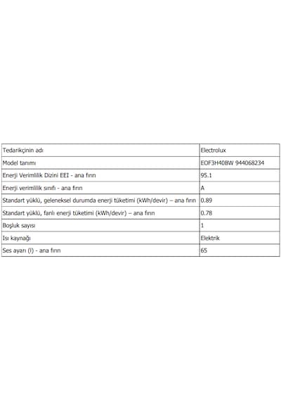 Electrolux EOF3H40BW 65 L Ankastre Fırın